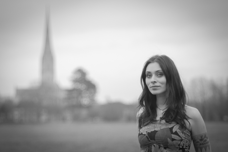 Portrait of the girl with Salisbury Cathedral behind